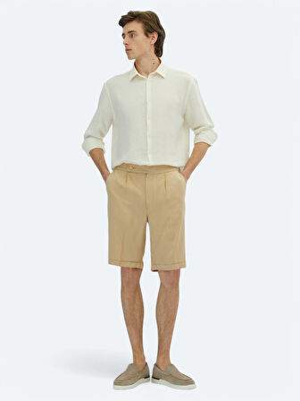 Deve Tüyü Dokuma Carrot Fit Casual Bermuda