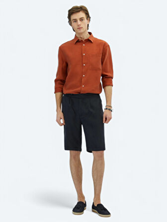 Lacivert Dokuma Carrot Fit Casual Bermuda