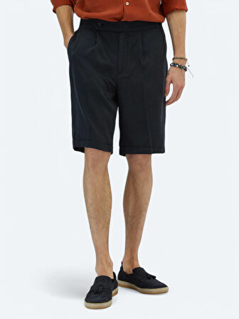 Lacivert Dokuma Carrot Fit Casual Bermuda