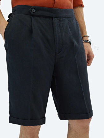 Lacivert Dokuma Carrot Fit Casual Bermuda