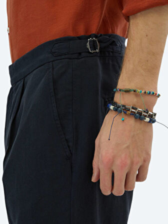 Lacivert Dokuma Carrot Fit Casual Bermuda