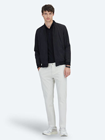 Siyah Regular Fit Dik Yaka Casual Dokuma Mont