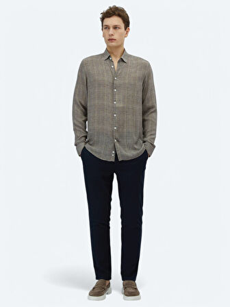 Vizon Baskılı Regular Fit Dokuma Casual Gömlek