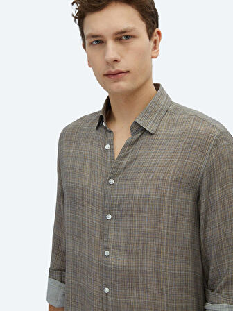 Vizon Baskılı Regular Fit Dokuma Casual Gömlek