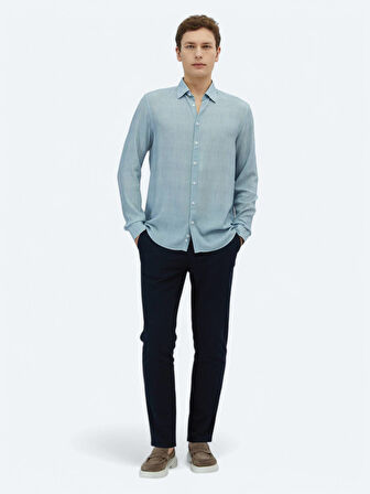 Mavi Baskılı Regular Fit Dokuma Casual Gömlek