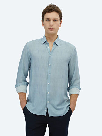 Mavi Baskılı Regular Fit Dokuma Casual Gömlek