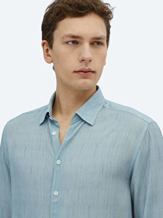 Mavi Baskılı Regular Fit Dokuma Casual Gömlek