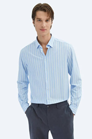 Kip Erkek Çizgili Regular Fit Casual Pamuk Karışımlı Gömlek GM-5846 Mavi