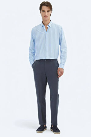 Kip Erkek Çizgili Regular Fit Casual Pamuk Karışımlı Gömlek GM-5846 Mavi