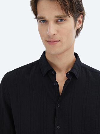 Siyah Regular Fit Dokuma Klasik Gömlek