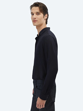 Siyah Regular Fit Dokuma Klasik Gömlek