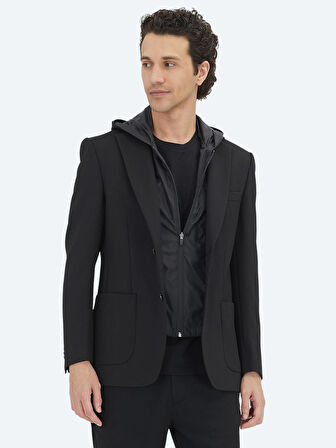 Siyah Düz Modern Fit Örme Ceket