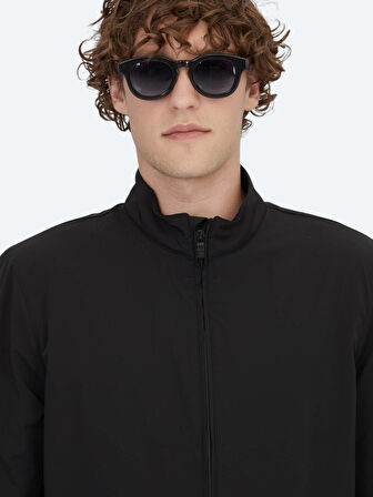 Siyah Regular Fit Dik Yaka Casual Dokuma Mont