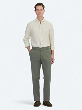 Haki Düz Dokuma Jogging Fit Casual Pamuk Karışımlı Pantolon