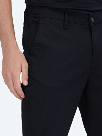 Siyah Düz Dokuma Jogging Fit Casual Pamuk Karışımlı Pantolon