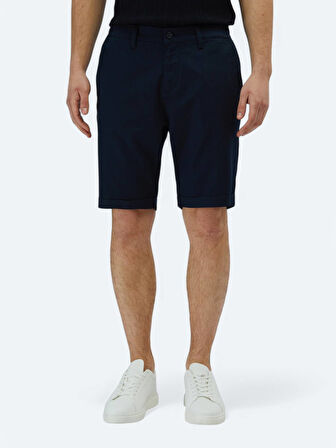 Lacivert Düz Dokuma Slim Fit Casual Pamuk Karışımlı Bermuda
