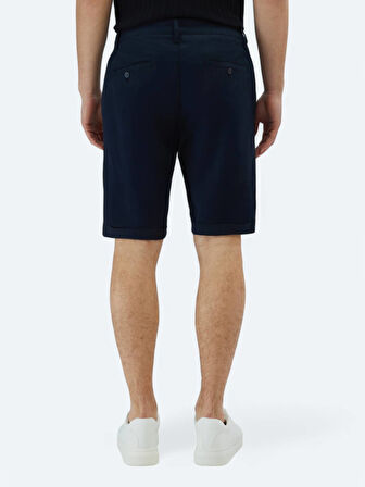 Lacivert Düz Dokuma Slim Fit Casual Pamuk Karışımlı Bermuda