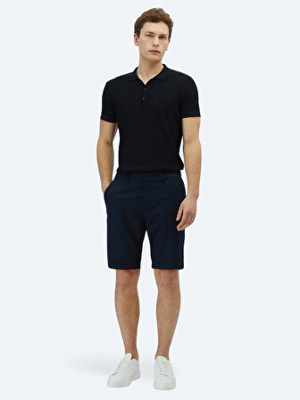 Lacivert Düz Dokuma Slim Fit Casual Pamuk Karışımlı Bermuda