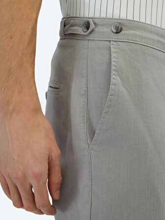 Gri Dokuma Fitted Fit Smart Casual Pamuk Karışımlı Pantolon