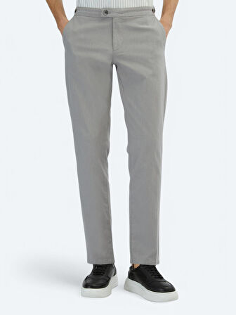 Gri Dokuma Fitted Fit Smart Casual Pamuk Karışımlı Pantolon