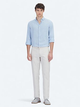 Bej Dokuma Fitted Fit Smart Casual Pamuk Karışımlı Pantolon