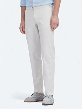 Bej Dokuma Fitted Fit Smart Casual Pamuk Karışımlı Pantolon