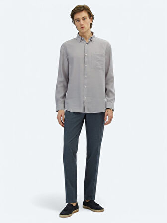 Lila Düz Oversize Fit Dokuma Casual Gömlek