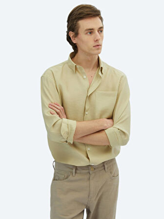 Limon Küfü Düz Oversize Fit Dokuma Casual Gömlek