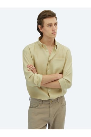 Limon Küfü Düz Oversize Fit Dokuma Casual Gömlek