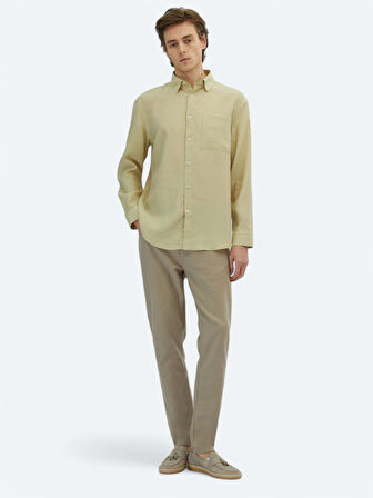 Limon Küfü Düz Oversize Fit Dokuma Casual Gömlek