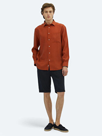 Kiremit Düz Oversize Fit Dokuma Casual Gömlek