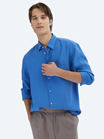 Saks Düz Oversize Fit Dokuma Casual Gömlek