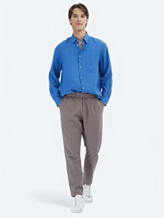 Saks Düz Oversize Fit Dokuma Casual Gömlek