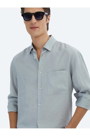 Gri Düz Oversize Fit Dokuma Casual Gömlek