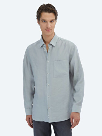 Gri Düz Oversize Fit Dokuma Casual Gömlek