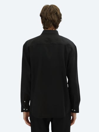 Siyah Düz Oversize Fit Uzun Dokuma Casual Gömlek