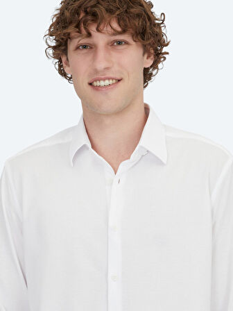 Beyaz Çizgili Regular Fit Casual Pamuk Karışımlı Gömlek