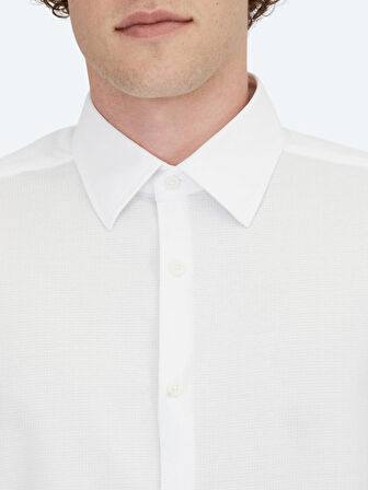 Beyaz Çizgili Regular Fit Casual Pamuk Karışımlı Gömlek