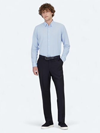 Açık Mavi Çizgili Regular Fit Casual Pamuk Karışımlı Gömlek