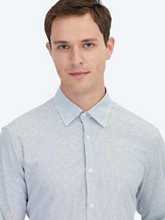 Siyah Çizgili Regular Fit Casual Pamuk Karışımlı Gömlek