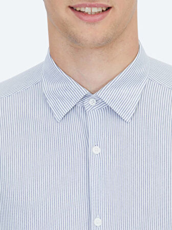 Mavi Çizgili Regular Fit Casual Pamuk Karışımlı Gömlek