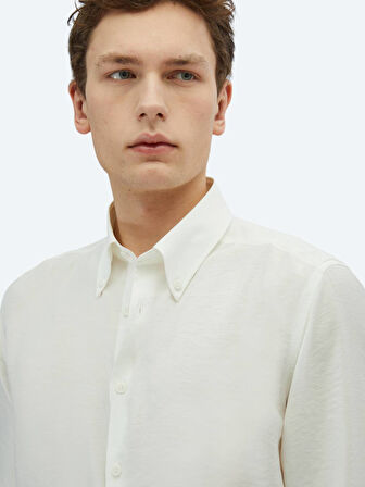 Beyaz Regular Fit Dokuma Casual Gömlek