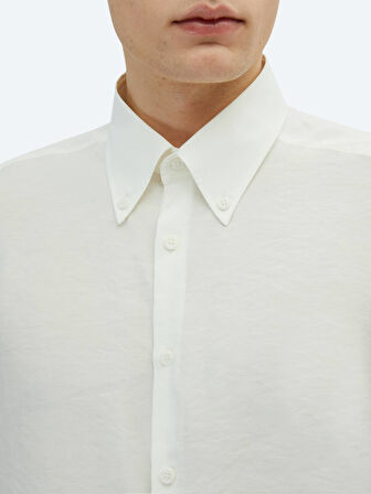 Beyaz Regular Fit Dokuma Casual Gömlek