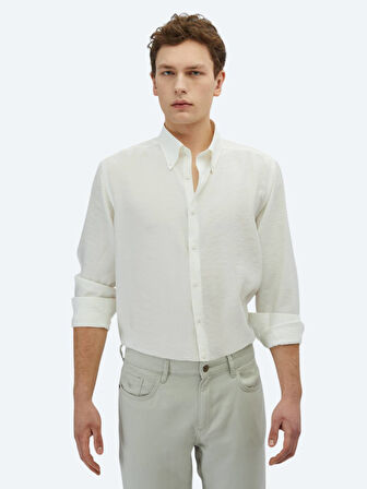 Beyaz Regular Fit Dokuma Casual Gömlek