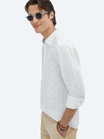 Beyaz Regular Fit Dokuma Klasik Gömlek