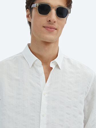 Beyaz Regular Fit Dokuma Klasik Gömlek