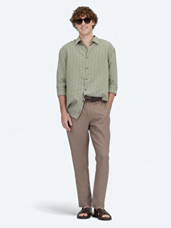 Haki Oversize Fit Dokuma Casual Gömlek