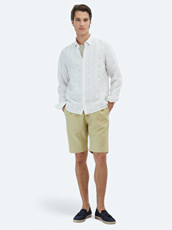 Beyaz Çizgili Regular Fit Dokuma Klasik Gömlek