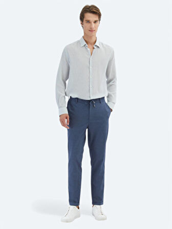 Mavi Çizgili Regular Fit Dokuma Casual Pamuk Karışımlı Gömlek