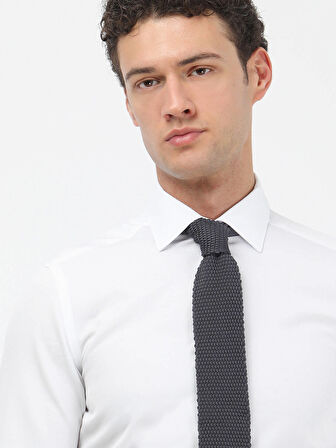 Beyaz Düz Slim Fit Dokuma Klasik Pamuk Karışımlı Gömlek